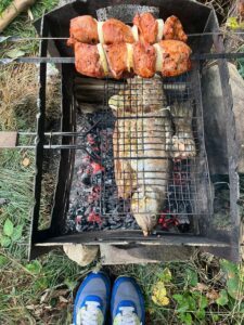 Шашлык и форель, на мангале: ням, ням